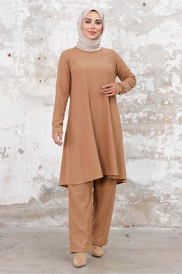 Seyal Tunic Trousers Wrinkled Suit 1252 - Mink
