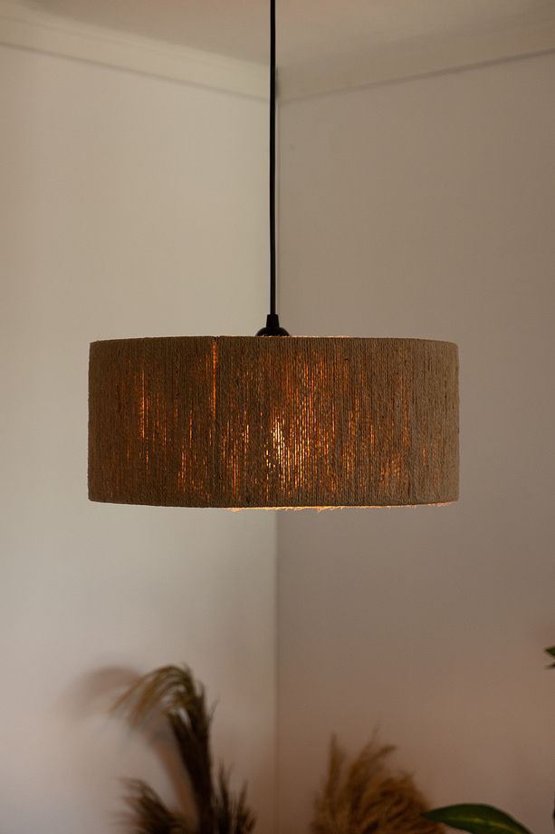 Rustik Bohem Avize Rattan Avize Hasır Jüt Avize El İşçiliği Doğal Silindir Boho Chandelier - 5