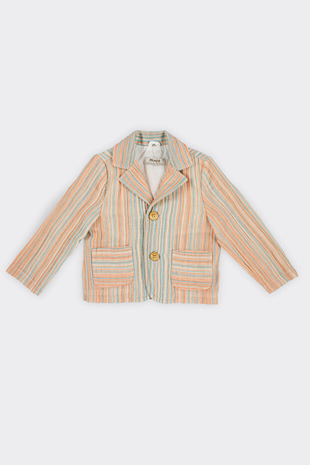 Baby Boy Stripe Patterned Orange Jacket - 1