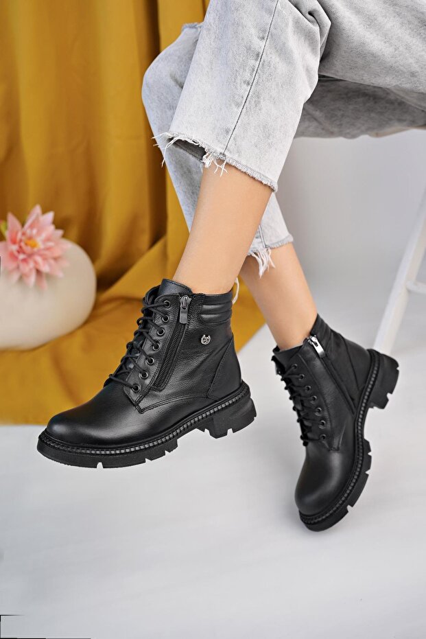 Genuine Leather Women's Daily Zippered Boots Dc2619