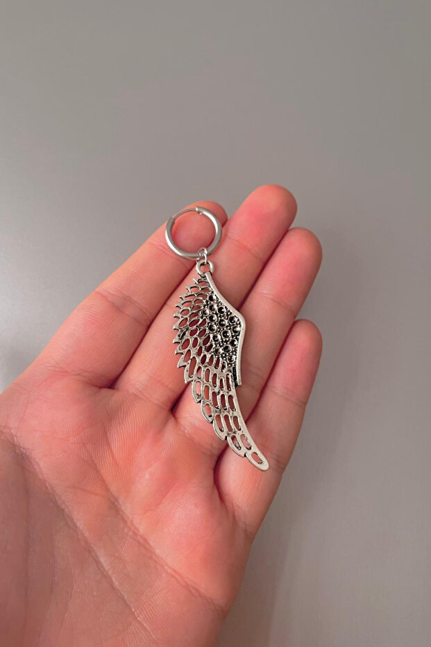 Unisex Silver Large Angel Wing Steel Hoop Earrings