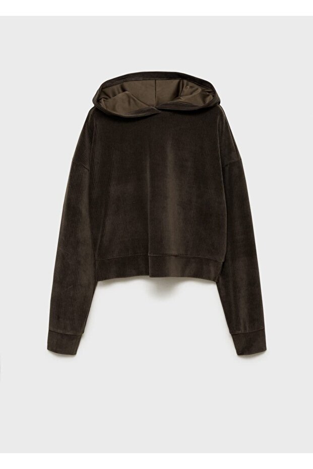 Fitilli kadife kapüşonlu bluz - 3