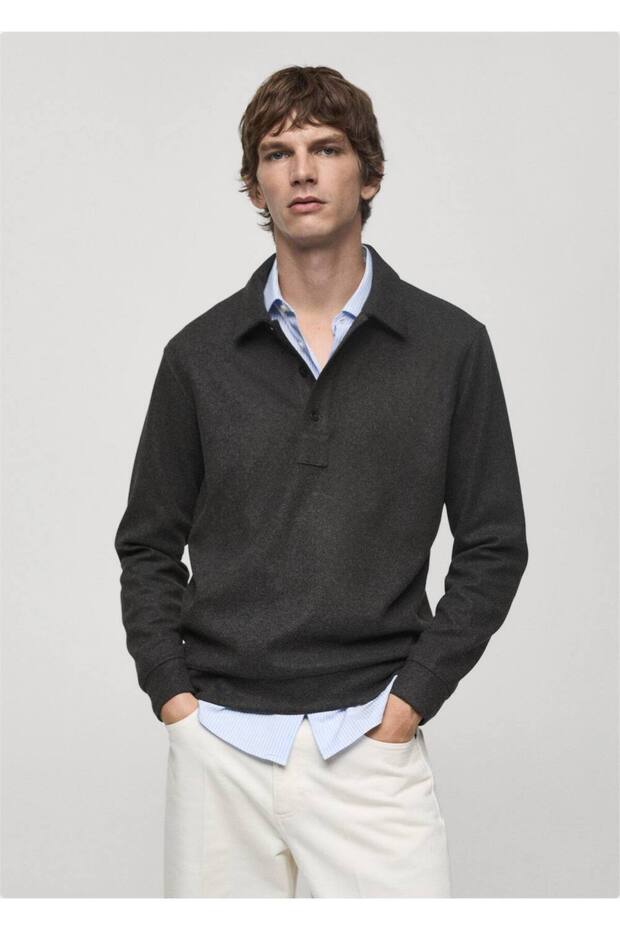 Regular kesim polo kumaş sweatshirt - 1