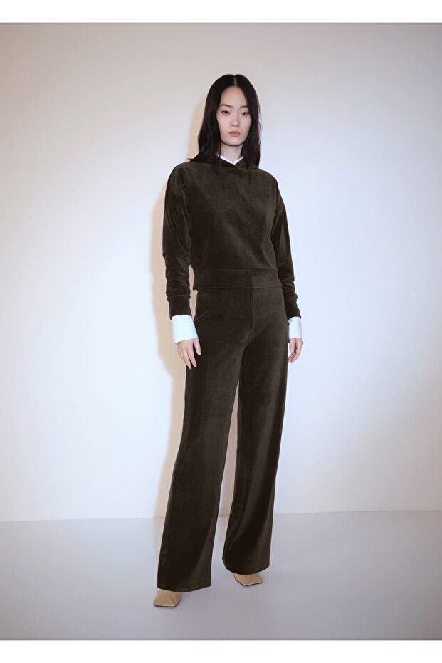 Fitilli kadife kapüşonlu bluz - 2