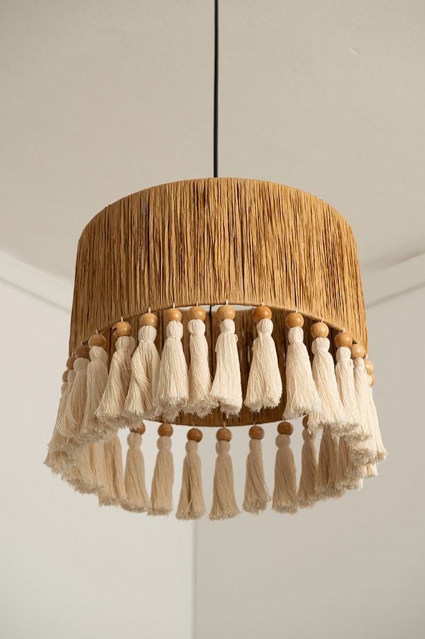 Püsküllü Rattan Bohem Avize Rustik Hasır Avize El İşçiliği Doğal Jüt Boho Chandelier - 3