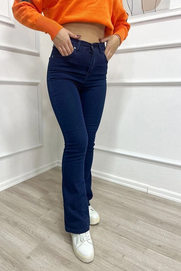 Star Yüksek Bel Koyu Mavi Jeans Lacivert İspanyol Paça Kot Pantolon - 2