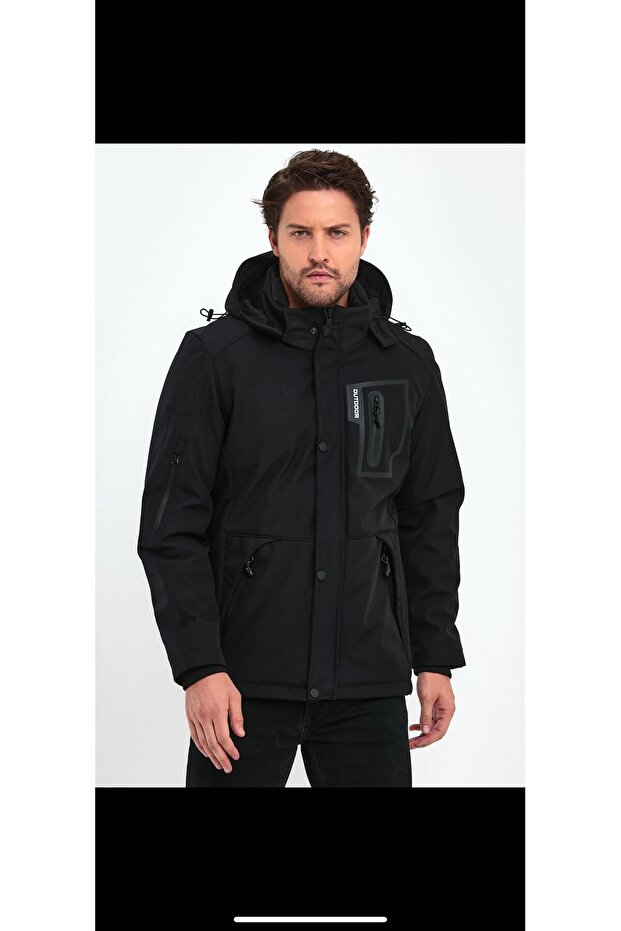 Kapşonlu softshell spor kaban - 1