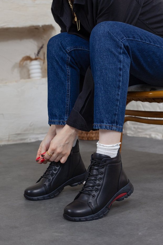 Women's Genuine Leather Zippered Extra Soft Black Boots
