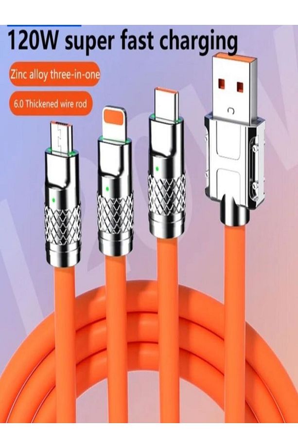 3in1 Süper Hızlı 120w 6a Şarj Kablosu ( Type-c-micro Usb Lightning Uyumlu ) - 2