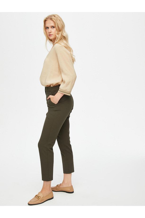 Önü Dikişli Slım Fit Diagonal Doku Örme Pantolon 69485 - 3