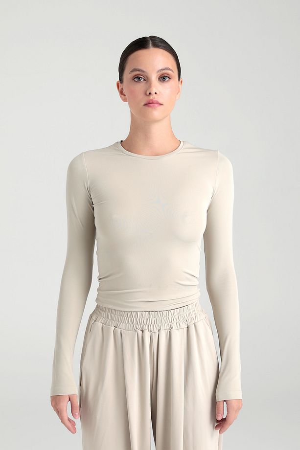 Soft Touch Yuvarlak Yaka Bluz Bej - 4