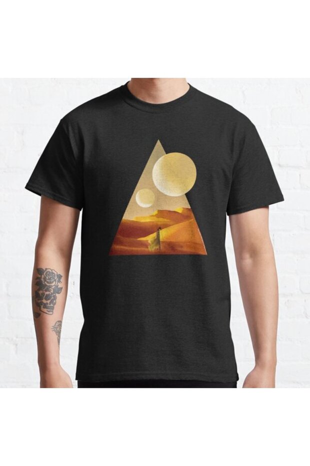 Unisex Dune Design Printed T-shirt - Loose Fit, Sandy Landscape and Moons