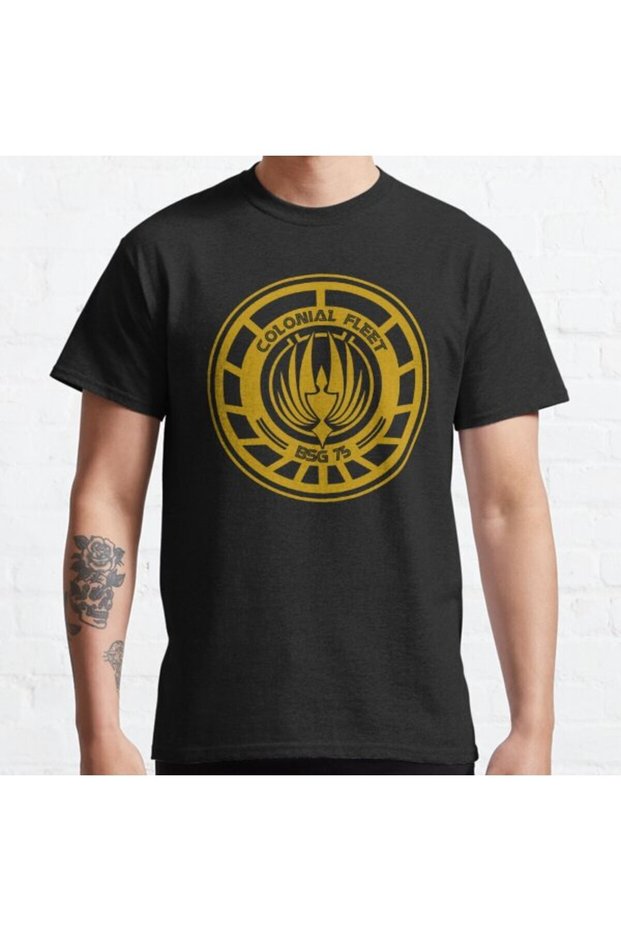 Loose Fit Unisex Battlestar Galactica Colonial Fleet Bsg 75 Logo Design Printed T-shirt