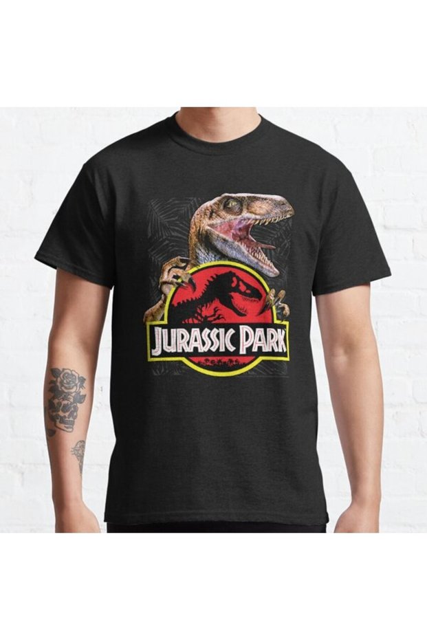 Loose Fit Unisex Jurassic Park Tropical Dark Raptor Vintage Movie Logo Design Printed T-shirt