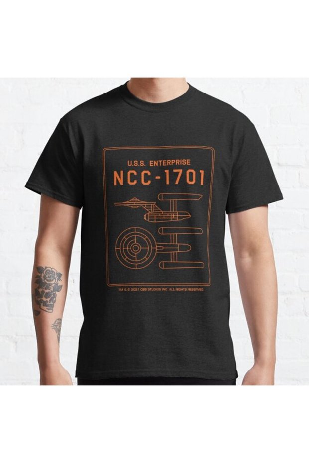 Loose Fit Unisex Star Trek Uss Enterprise Ncc-1701 Schematic Design Printed T-shirt