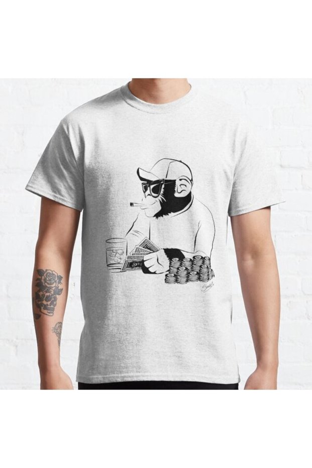 Loose Fit Unisex Chimp Poker Design Printed T-shirt
