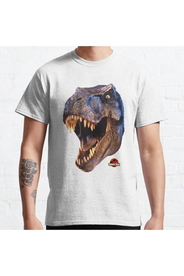 Loose Fit Unisex Jurassic Park Distressed Vintage Tyrannosaurus Rex Big Color Face Printed T-shirt