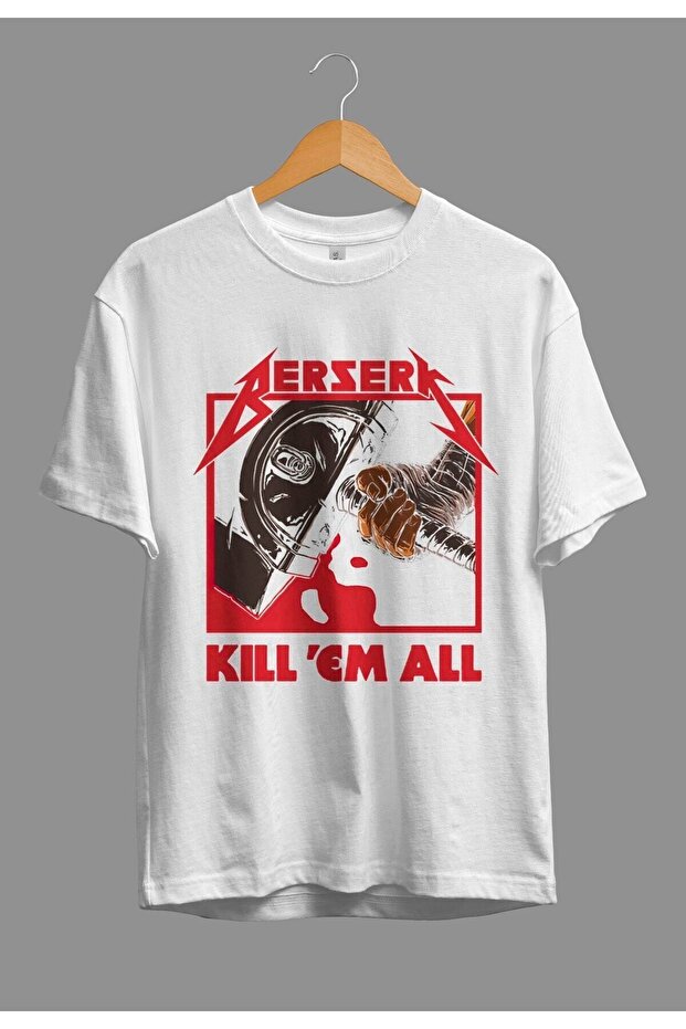 Unisex Loose Fit Berserk Guts (KİLL 'EM ALL) Anime Character Printed Custom Design T-Shirt