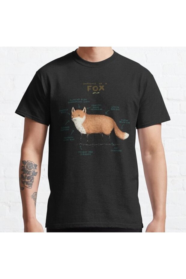 Loose Fit Unisex Anatomy Of A Fox Design Printed T-shirt
