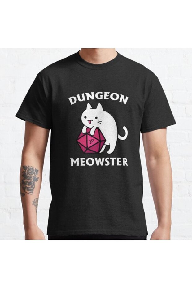Loose Fit Unisex Dungeon Meowster Dnd Dungeon Master Cat With D20 Design Printed T-shirt