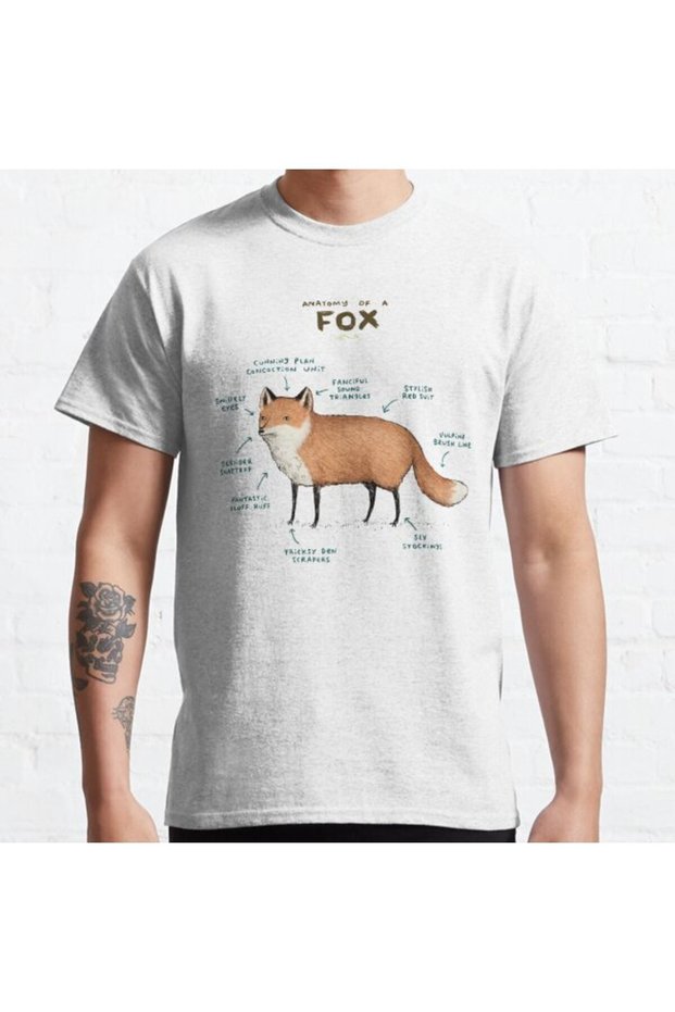 Loose Fit Unisex Anatomy Of A Fox Design Printed T-shirt