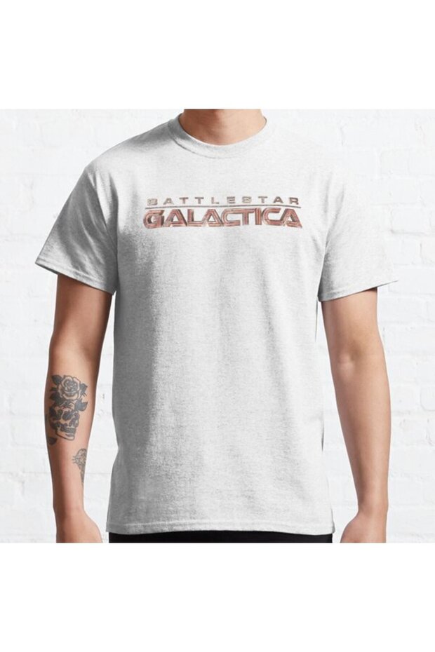 Loose Fit Unisex Battlestar Galactica Red Title Logo Design Printed T-shirt