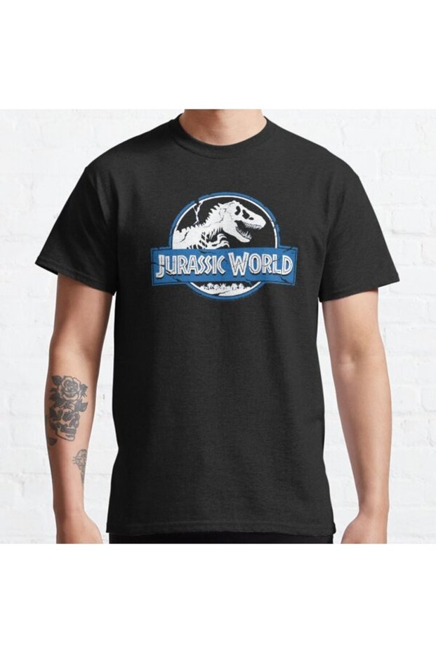 Loose Fit Unisex Jurassic World: Fallen Kingdom White And Blue Icon Logo Design Printed T-shirt