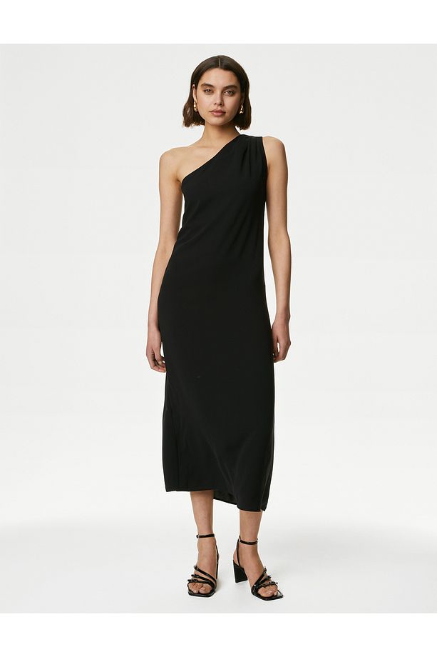 Regular Fit Tek Omuz Midi Elbise - 1