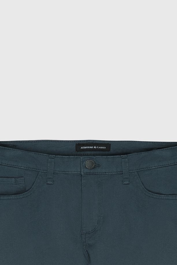 Erkek Petrol Slim Fit Dar Kesim 5 Cep Pamuklu Esnek Pantolon - 2