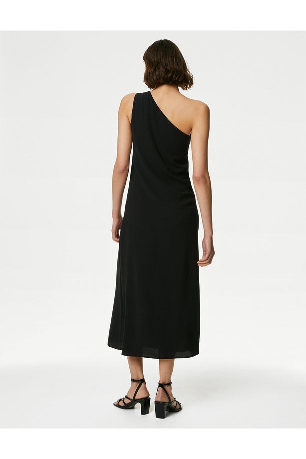 Regular Fit Tek Omuz Midi Elbise - 4