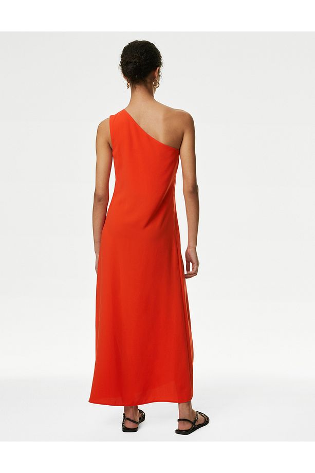 Regular Fit Tek Omuz Midi Elbise - 3