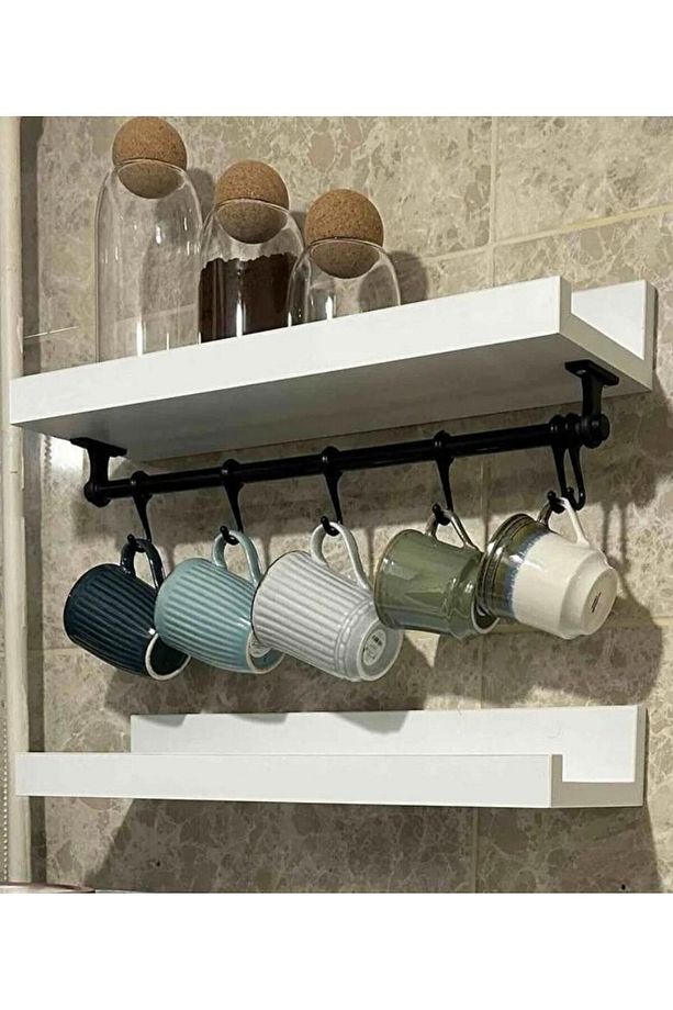 Mutfak Rafı Kahve Köşesi 51x13 Demir 6 Adet Fincan Askısı Ücretsiz - 1