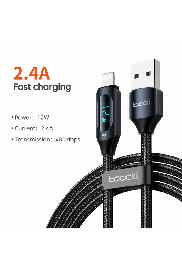 كابل USB أسود بطول 2 متر لهاتف iPhone 14 13 Pro Max، كابل شحن سريع بطول 2 متر 2.
