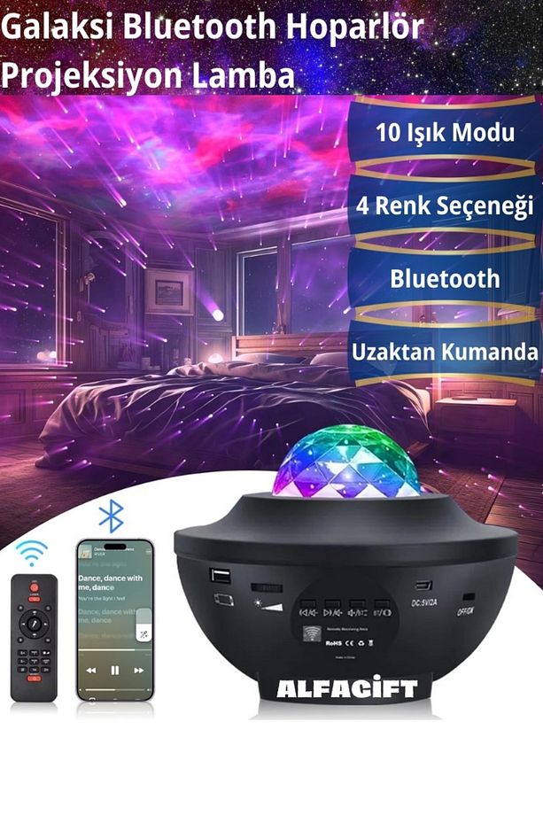Yıldızlı Bluetooth Hoparlör Tavan Projektör-galaksi Lazer Işık Ve Led Disko Topu Parti Gece Lambası - 1
