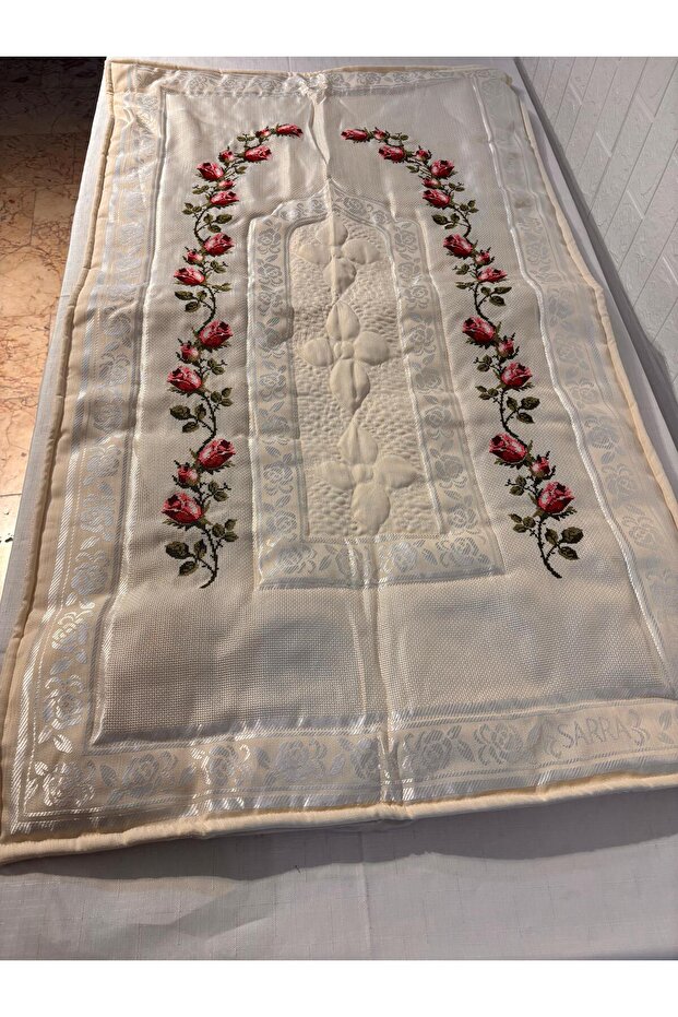 Dowry 6-Piece Flower Embroidered Etamine Processing Prayer Rug Set Bundle Set