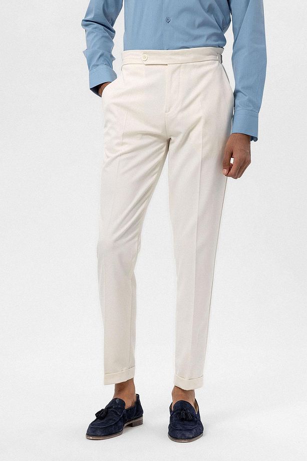 Ekru Yüksek Bel Regular Fit Erkek Pantolon - 1