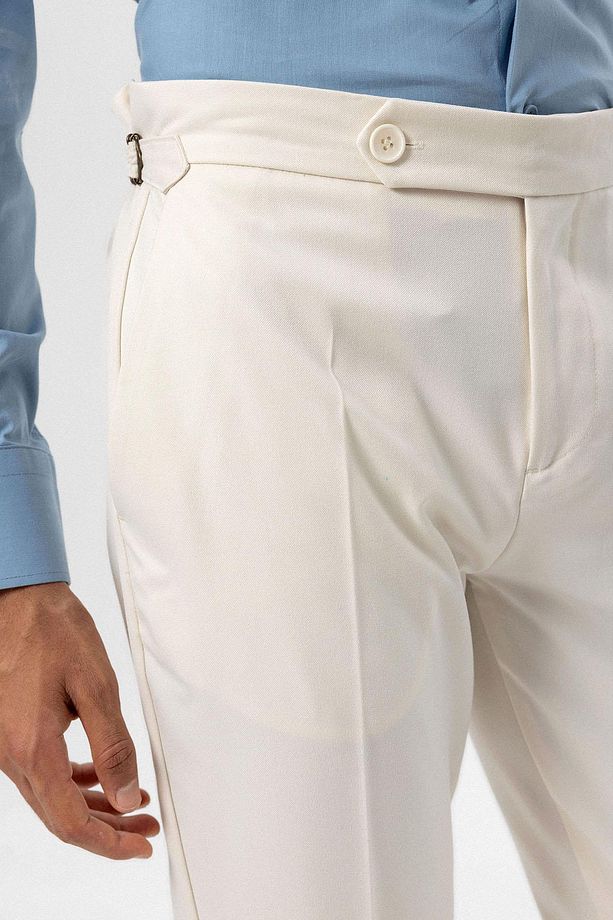 Ekru Yüksek Bel Regular Fit Erkek Pantolon - 4