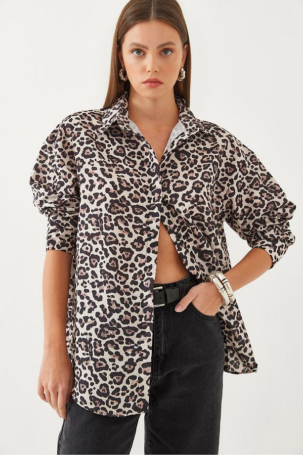 Kadın Leopar Desenli Oversize Basic Gömlek 60351003 - 3