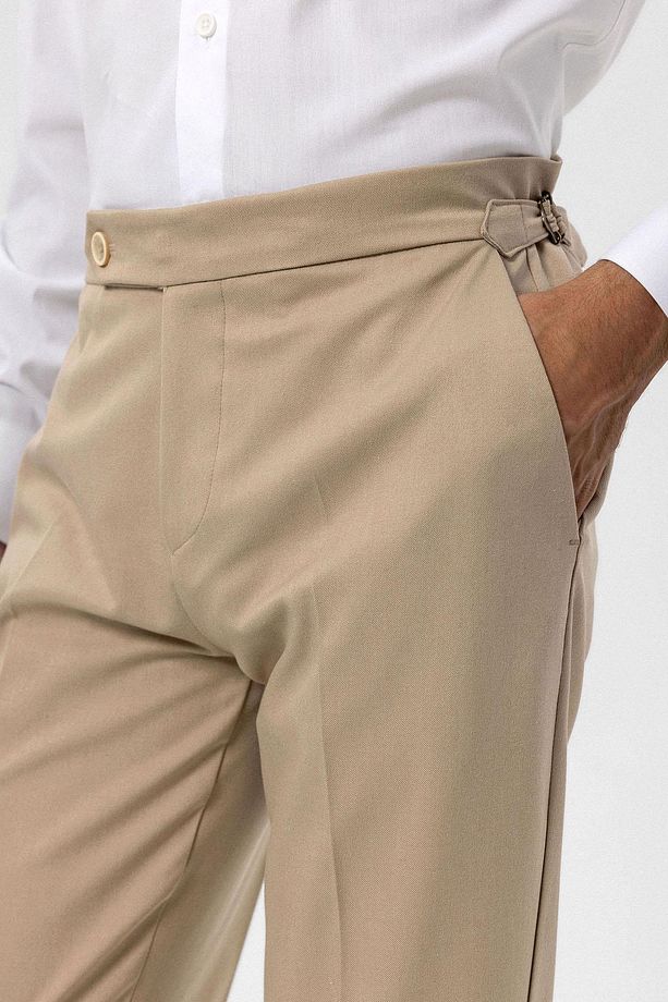 Bej Yüksek Bel Regular Fit Erkek Pantolon - 4