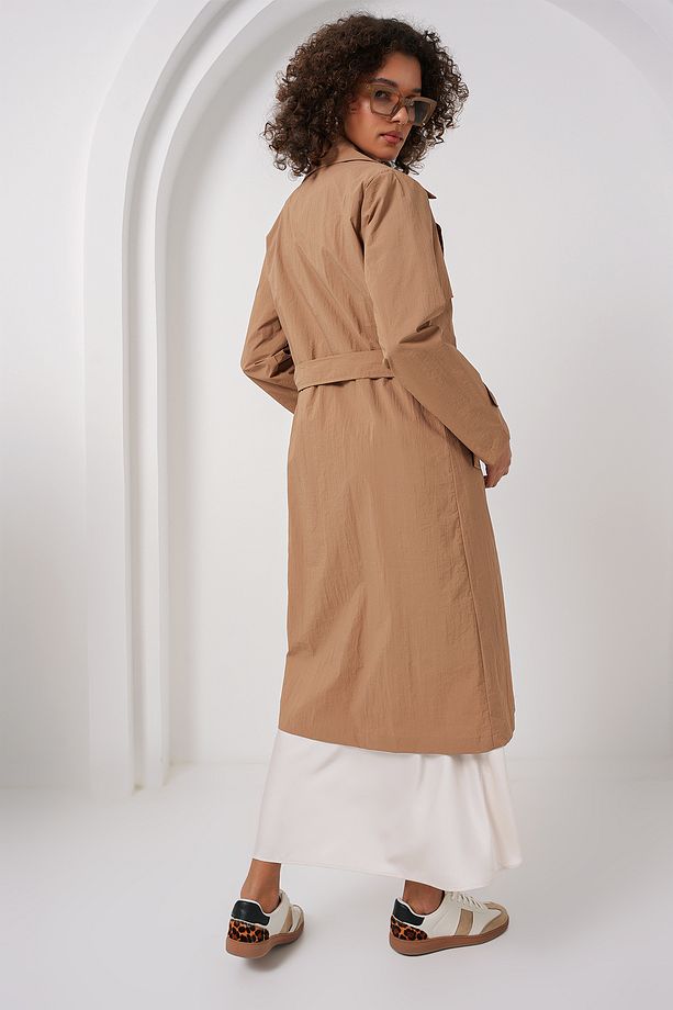 5938 Kruvaze Yaka Trençkot - Camel - 5