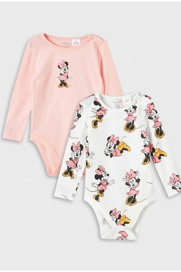 LCW baby Bisiklet Yaka Uzun Kollu Minnie Mouse Baskılı Kız Bebek Çıtçıtlı Body 2'li - 1