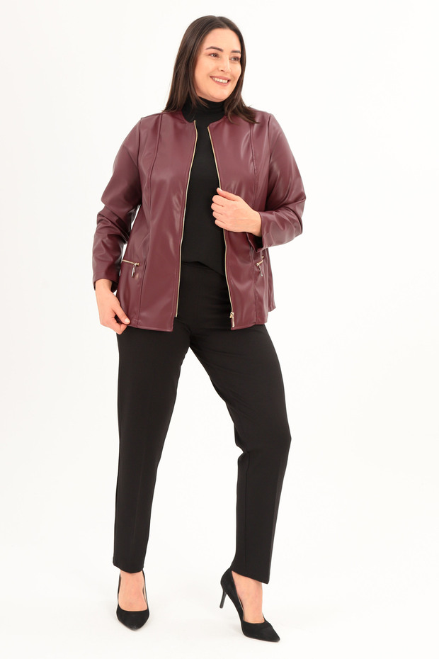 Suni Deri Büyük Beden Ceket - 4