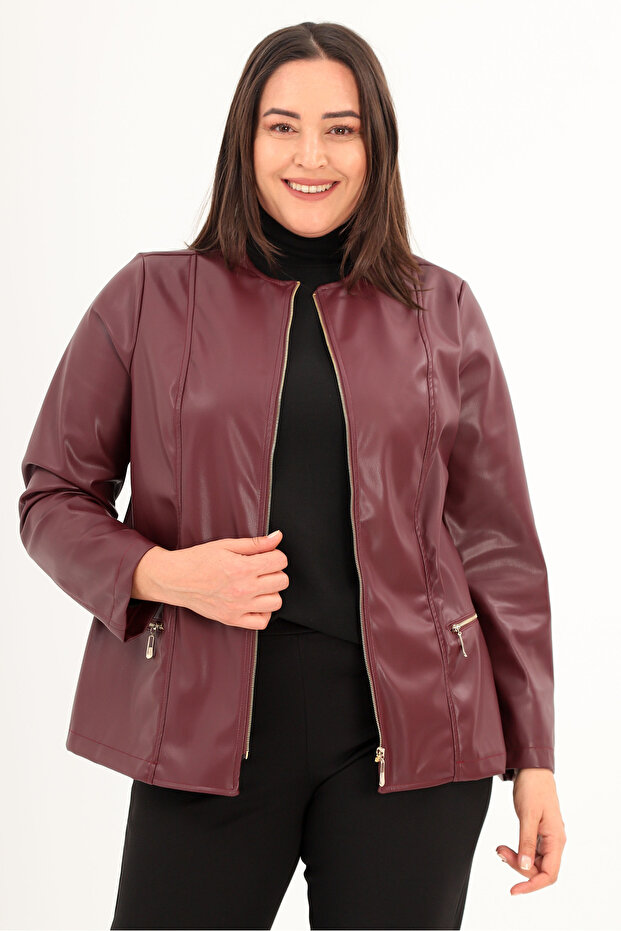 Suni Deri Büyük Beden Ceket - 3