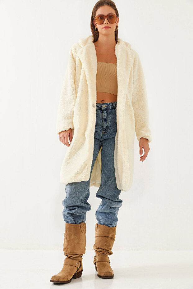 Dámský plyšový kabát s podšívkou do kapsy 2427 60351029 - 7