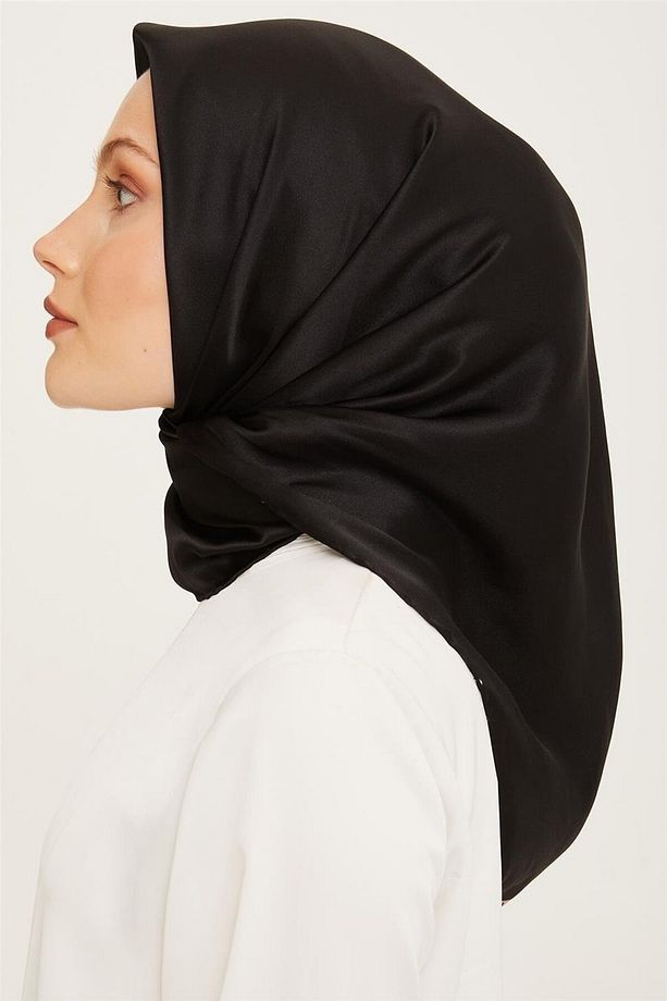 Düz Siyah Nostalji Serisi Twill Ipek Eşarp 0010-01nt - 3