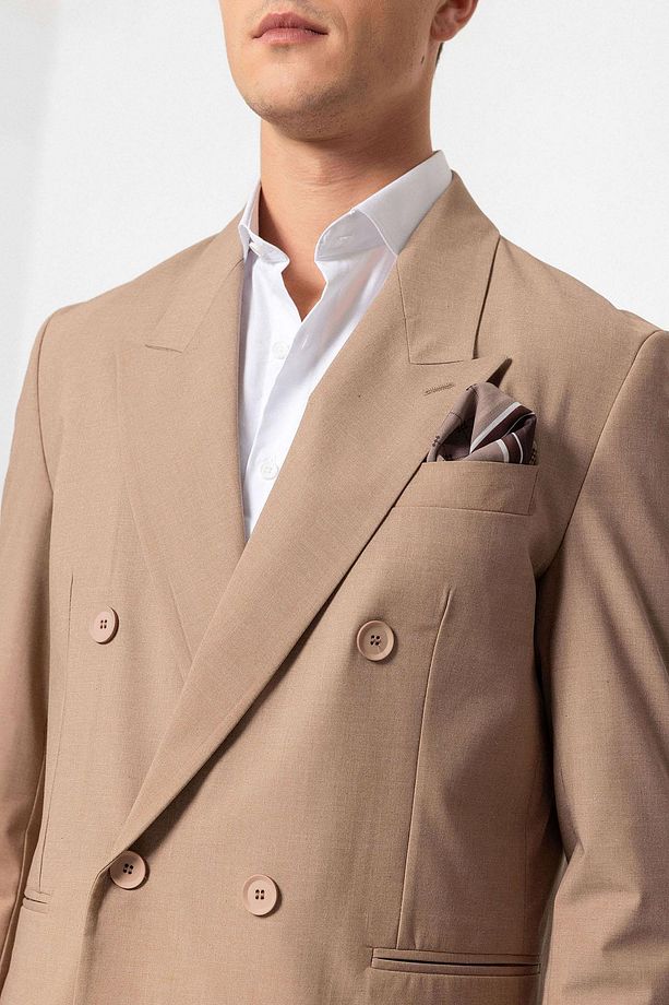 Açık Kahve Tek Düğme Kruvaze Erkek Blazer Ceket - 6