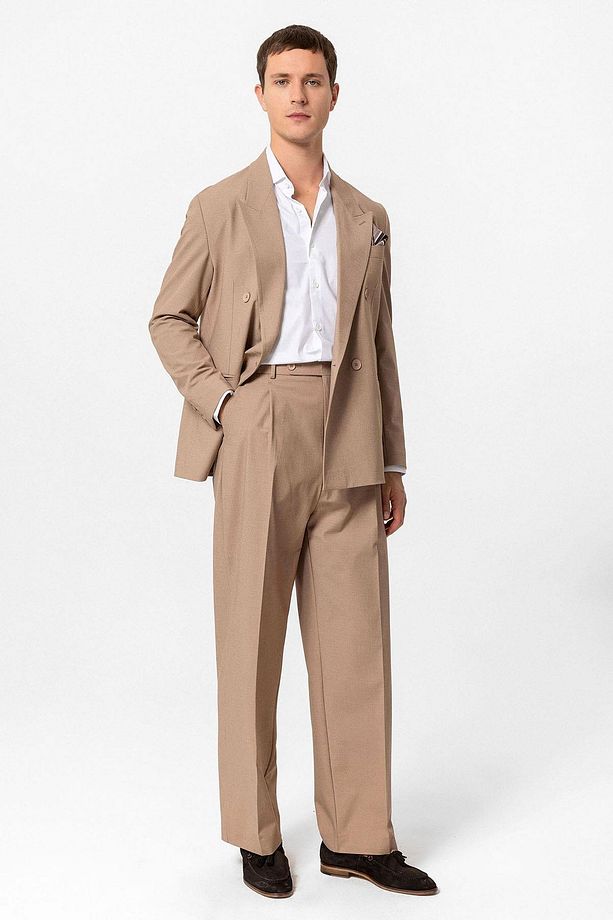 Açık Kahve Tek Düğme Kruvaze Erkek Blazer Ceket - 2