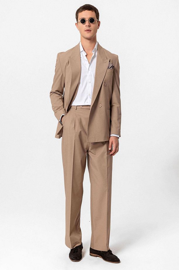 Açık Kahve Tek Düğme Kruvaze Erkek Blazer Ceket - 5