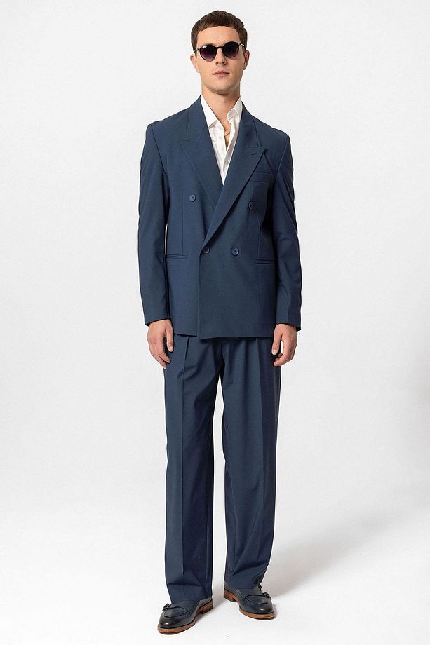 İndigo Tek Düğme Kruvaze Erkek Blazer Ceket - 3