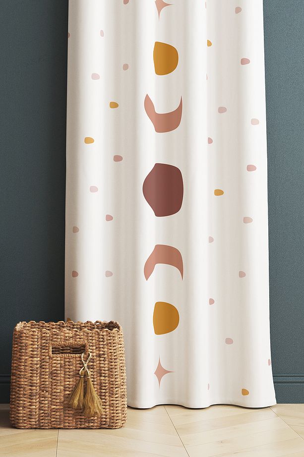 Minimal Ay Yıldız Desenli Kız Çocuk Odası Fon Perde 140x260cm - 1